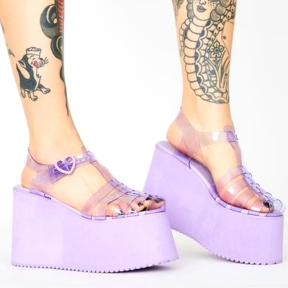DOLLSKILL Sugar Thrillz 💜 Purple Platform Jelly Sandals with Heart Buckle